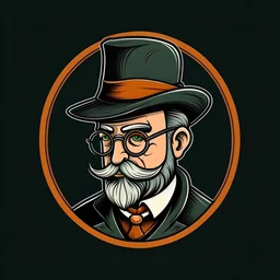 professor balthazar with a hat in style of logo
