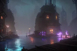 low town under city fantasy dungeon punk dark river