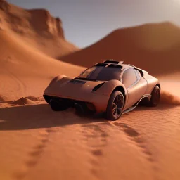 3d rendering. futuristic car. Buried in desert sand. Lost in Time, dramatic lighting, hyper realistic, cinematic lighting