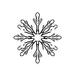 A black and white cute drawing of a snowflake, only outline, white background,for kids