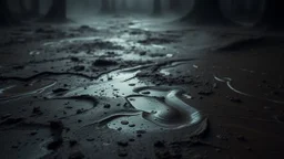 A thick dark brown surface that looks like a muddy swamp, with air that flows like liquid, making it feel hard to breathe. The low light creates a moody, foreboding atmosphere in the background.