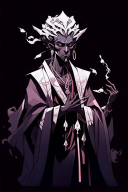 Male Air genasi fra d&d with black skin smoke some hair an Asian skin ghostly appearance with a Smokey undertone