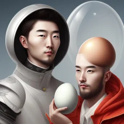 portrait of one korean man with giant egg head