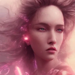 MAGICAL BEAUTIFUL WOMAN, CLOSE UP, FACE, cinematic lighting, 4k, 8k, octane render, digital concept art, ambient lighting, PINK, SUNSET