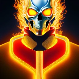 ultra detailed fullbody portrait of Ghost Rider, wearing skintight red costume, extremely detailed digital painting, intrincate, extremely detailed smiling face,crystal clear Big Green eyes, in the style of Adam Hughes , mystical colors , perfectly centered image, perfect composition, rim light, beautiful lighting,8k, stunning scene, raytracing