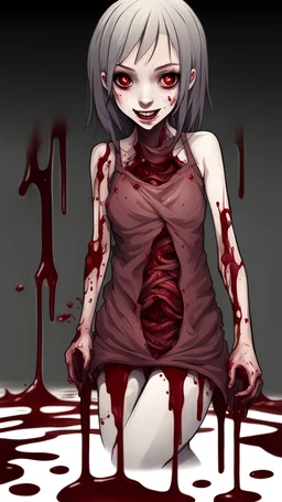 girl_smiling,_liquid_guts,_full_body,_creepy,_horrifying,_dreadful,_sinister,blood, guts, dark red tones,