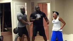 T-bone who is in his own basement working out is yelling at dumb ass black lady who's smashing her phone