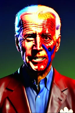 realistic image of joe biden as a zombie, red and blue dress, zombie acting, retro style, 80s, dark color, highly detailed, sky background, concept art, unreal engine 5, god rays, ray tracing, RTX, lumen lighting, ultra detail, volumetric lighting, 3d, finely drawn, high definition, high resolution.