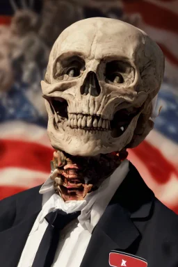 a head and shoulders portrait of a skeleton dressed in a three-piece suit as the president of the united states, based on us currency, united states one dollar bill, shades of green, line ink green drawing, real-life, colors match the united states one dollar bill, realistic, robotic,