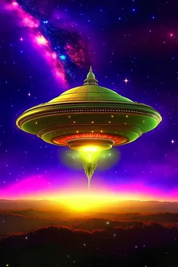 Galaxy flying saucer, watch the earth from the galaxy, fireworks on earth