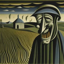 the evil false messiah laughs and escapes across the wet plain by Juan gris