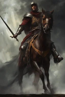 Knight on horseback with a sword casting magic