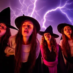 three witch girls,woman with a priest, beautiful, spanish inquisition, night, crowd cheering, strange lens prospective, thunderstorm, high definition, cinematic, reflections