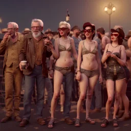 Realistic photo, American shot view, old man monkey, cabaret scene, steampunk. Women, Drunken, Sunglasses, smoking, happy, hot. Many people background, highly detailed, concept art, unreal engine 5, god rays, ray tracing, RTX, lumen lighting, ultra detail, volumetric lighting, 3d, finely drawn, high definition, high resolution.