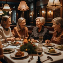 Four mothers having dinner at a fancy restaurant