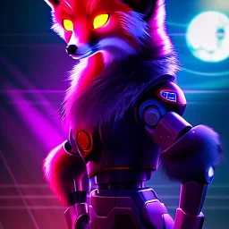 A fox fursona, Furry art, Digital art, cyberpunk, High quality, Backlighting, female, anthropomorphic, full body portrait, 8k resolution, fox tail, Realistic, high quality, great details, within portrait, masterpiece, best quality, cinematic lighting, detailed outfit, vibrant colors, perfect eyes, furry, human body, robotic arm, sfw, robotic, in the style of titanfall, highly detailed face, perfectly drawn