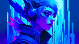 Make a image of a cyberpunk version of a classic fairy tale character, using a vibrant color palette of blues and purples