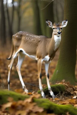 a deer except: . Legs bent backwards . Barrel chested/bloated abdomen . Emaciation . Eyes belonging to unrelated animals . Forward-facing eyes . Jerky movements . Loss of fear towards humans . Tendency to walk on two hind legs . General bodily disfigurement