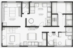 blueprint, small house floor plan, technical, illustration, videogame