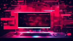 create me a hacking desktop background with the style of glitchart with red