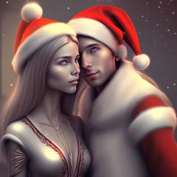 two elves. woman and man. Christmas scene. photorealistic. low-key