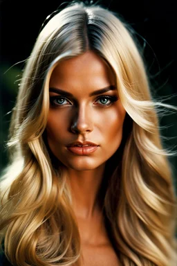 1972: portrait, beauty nude female supermodel, longer blonde hair, beautiful face, beautiful skin, realistic analog photography, middle parting, beautiful like a supermodel from the sixties, beautiful rounder face