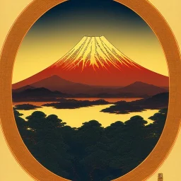 Ukiyo-e Style , mount fuji, sun set