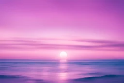 A glassy ocean, the horizon a blur between sea and sky, purple color, minimalist, shot with peach and cyan lighting