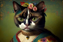 antropomorphic Frida Kahlo cat