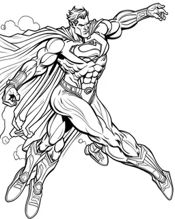 real massive Superman fly, coloring page, no leaves, full body (((((white background))))), only use an outline., real style, line art, white color, clean line art, white background, Sketch style