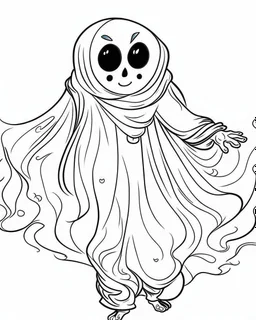 outline art for halloween coloring pages for kids with ghost , white background, Sketch style, full body, only use outline, clean line art, white background, no shadows and clear and well outlined, coloring page for kids,