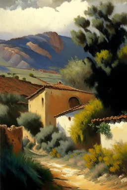 Spanish landscape oil painting, detailed