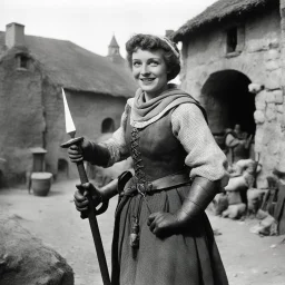 [high res photography by Ray Harryhausen] Joan:A farmer girl from Domremy, a village in medieval France, points the camera to say "THANK YOU"