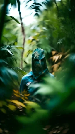 Blurry Picture of Jungle foliage that appears to be person wearing a masquerade mask; Motion-Blur Photography