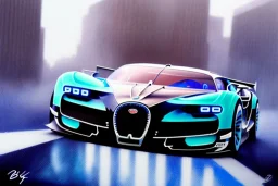 a true-to-life 2015 bugatti vision gran turismo concept, centered, intricate, extreme detailed, photorealism, center view, city background, pivot on bugatti, pen and color marker painting by cheryl kelley