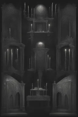 Background scenery the toomb of vampire Count Strahd Von Zarovich. Dark, gloomy, ebony coffin with brass. No people.