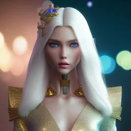 white woman long blond real hair blue eyes glitter in a galactic ambiance, delicate colors in the foreground, full of details, smooth, light effect，vaporwave colorful, smooth, extremely sharp detail, finely tuned detail, ultra high definition, 8 k, unreal engine 5, ultra sharp focus