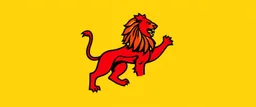 heraldry Lion, full body , black outline and red interior on yellow background, simplified vector logo