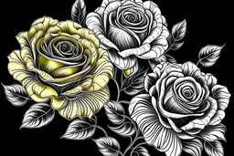 coloring images of Grandiflora Roses: Gold Medal , black and white background, fine lines