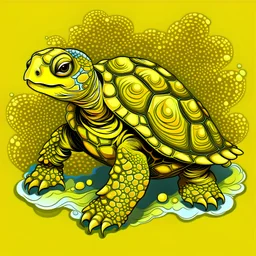 make a illustration of a tiny microscopic sea turtle in the color yellow