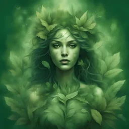mystical powerful greenish botanical woman