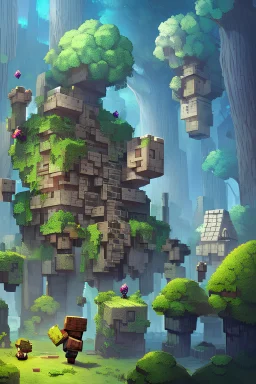 dark fantasy art style, minecraft steve walking around the forest
