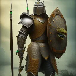 photograph of a warrior with crocodile themed armour. extremely detailed. dslr. 85 mm.perfect position, unreal engine