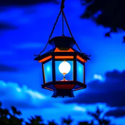 a wish lantern against a dark blue sky, photo quality