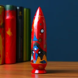 A red fiery rocket designed in Matryoshka nesting dolls painted by Wassily Kandinsky