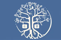 tree of life and a man working, podcast logo minimalist illustration