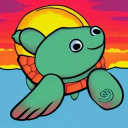 cartoon turtle and sunset