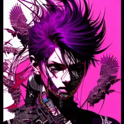 beautiful punk girl, hyper detailed, hyperdetailed, intricately detailed, illustration by <kilian eng> <Yoji Shinkawa>, purple tones,