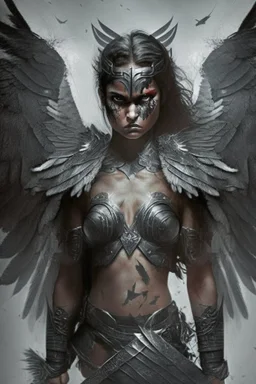 fierce female warrior angel with black wings