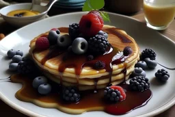 Fluffy Pancakes with Berries and Syrup. should be more real